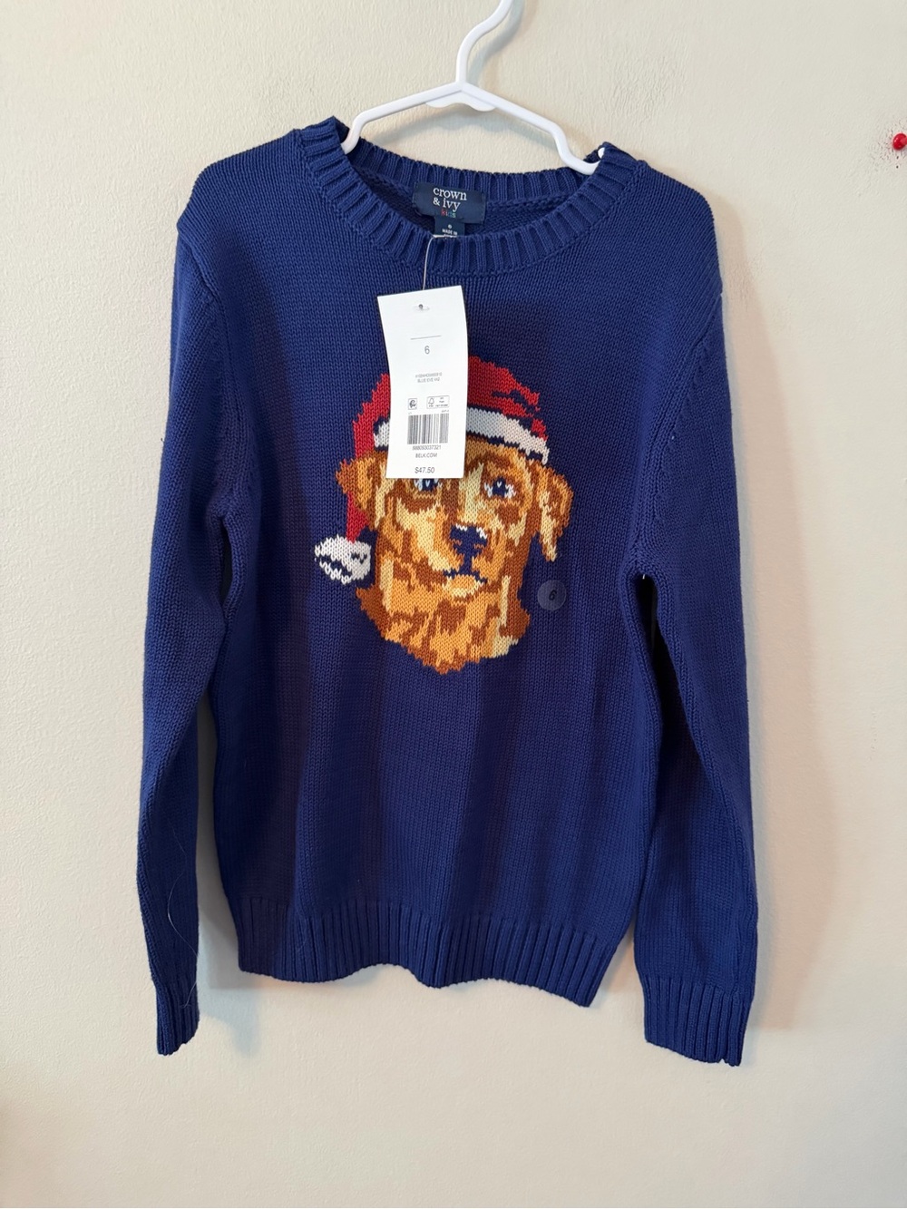Crown & Ivy Navy Christmas Dog Crewneck Sweater